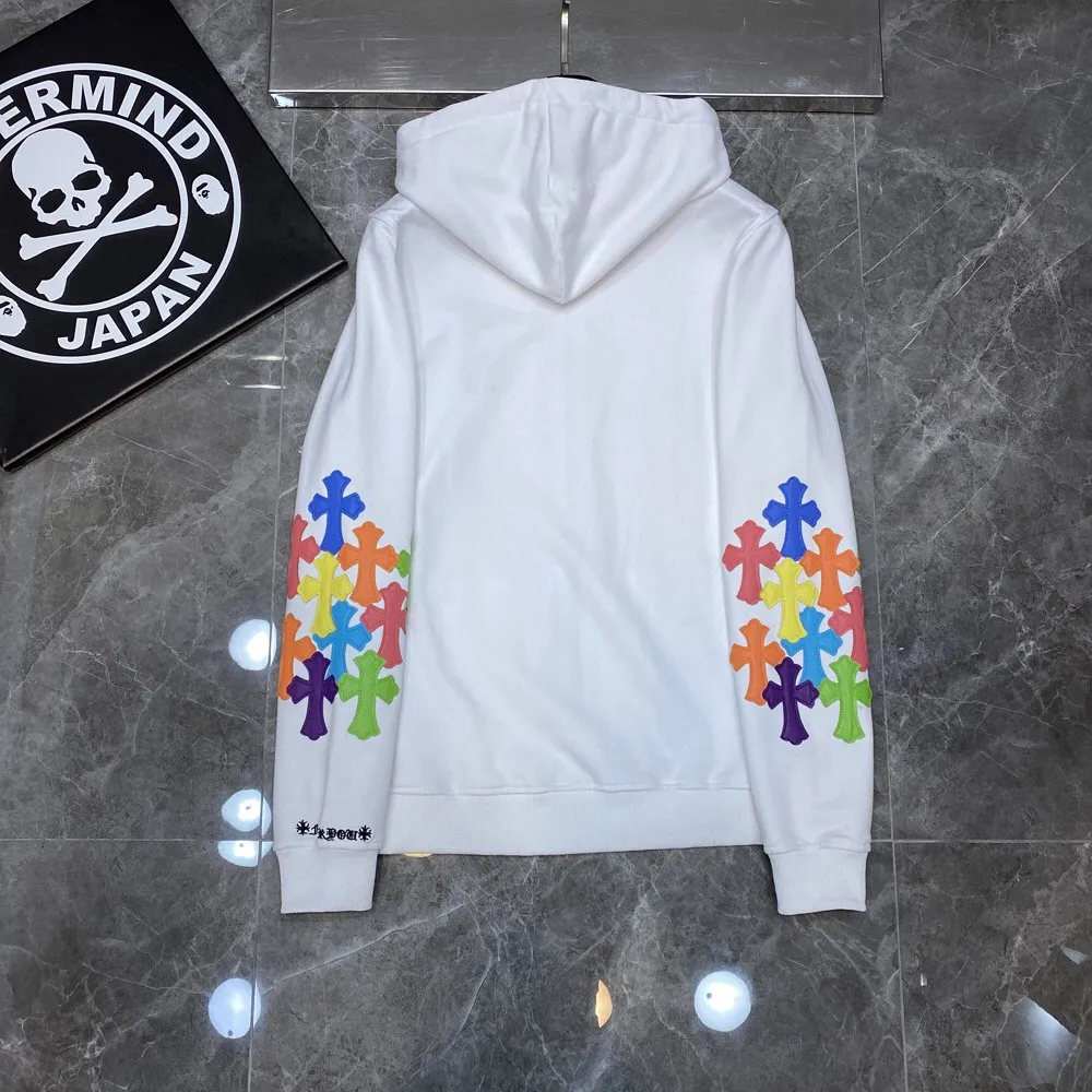 P296 Chrome Hearts🍁Classic Series🍁 Heavy-duty double-arm embroidered cross color patchwork zipper sweatshirt, double sleeves 40 pieces imported color patchwork leather➕Tajima machine embroidery technology, the highest version! The highest version! Improved customized version of 1:1 high-gram weight high-quality fabric 🌈Recommended colors: white black 🌈 Size: S, M, L, XL.